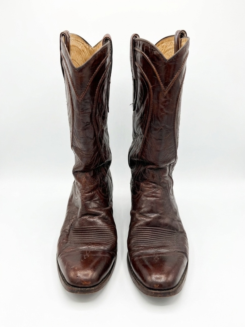 Vintage Dan Post Brown Leather Cowboy Boots Men's Size 9 D Style 6683